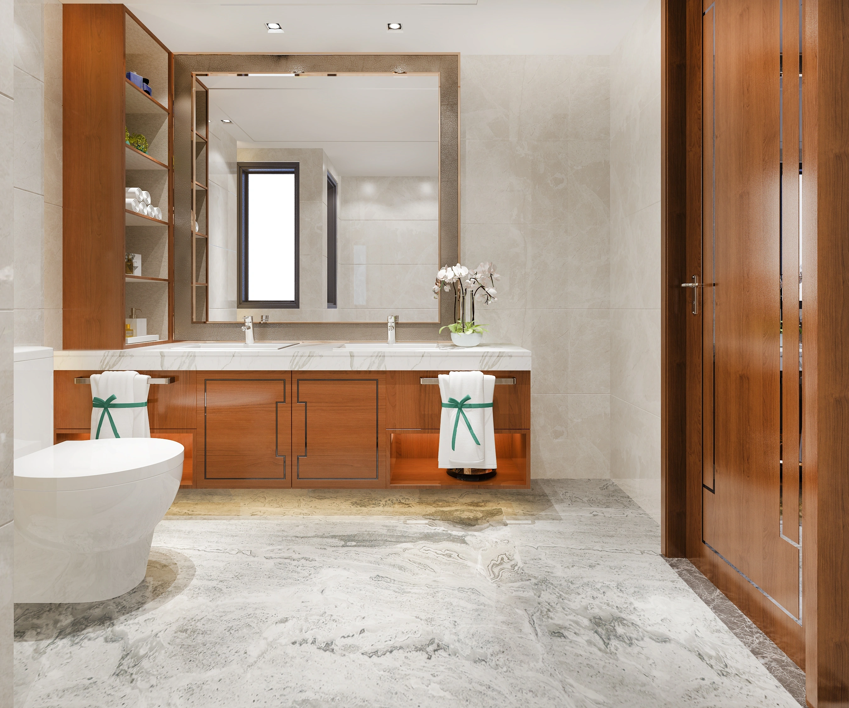 Marble tile bathroom cleaned by Dade County move-out experts