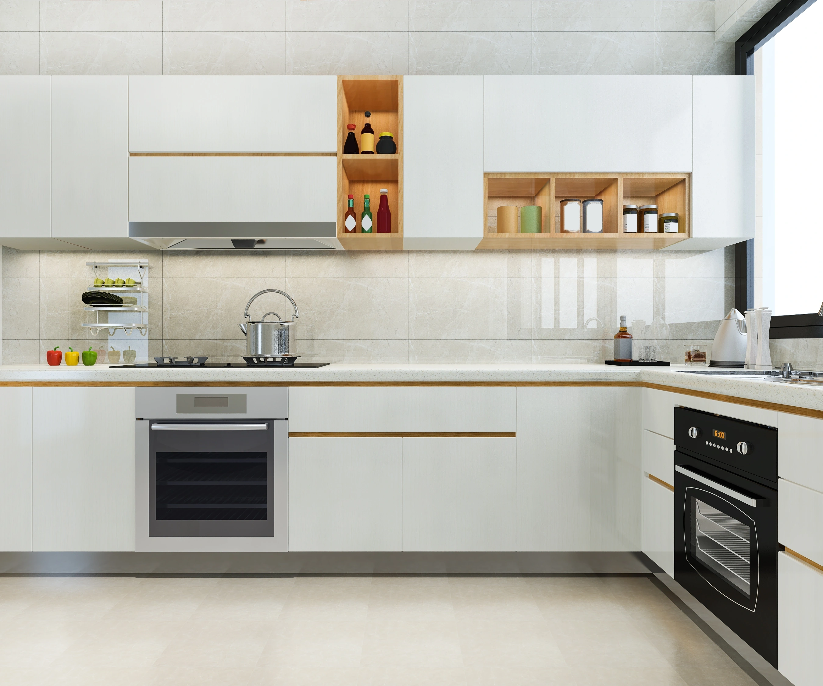 Clean white kitchen counters ready for move-in